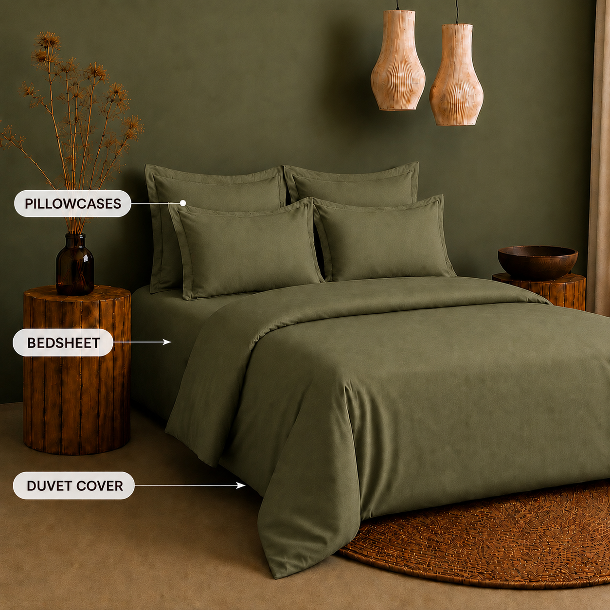 Linen Collection - Forest Green | Bedsheet with Pillowcases