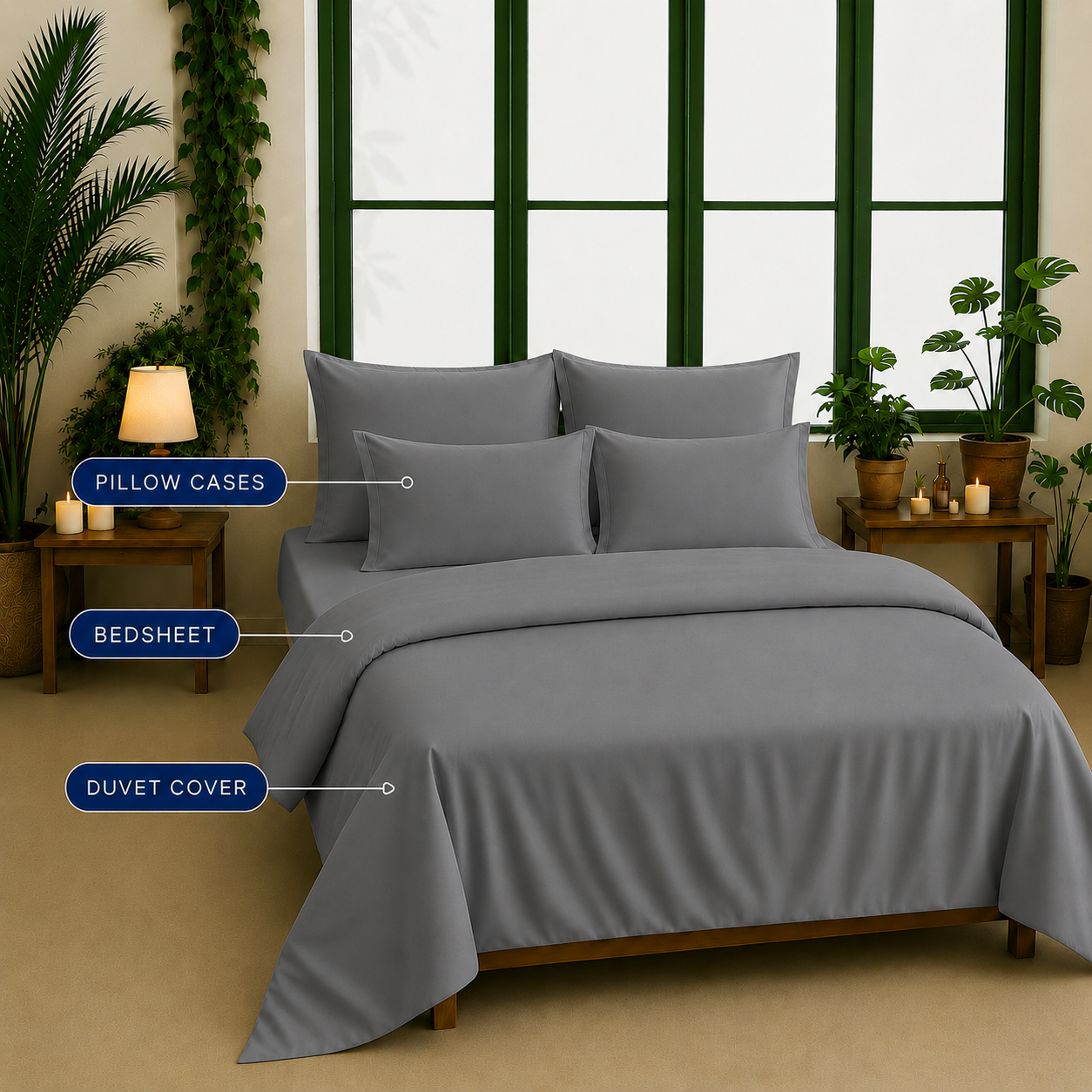 Bamboo Collection - Shadow Grey | Bedsheet with Pillowcases