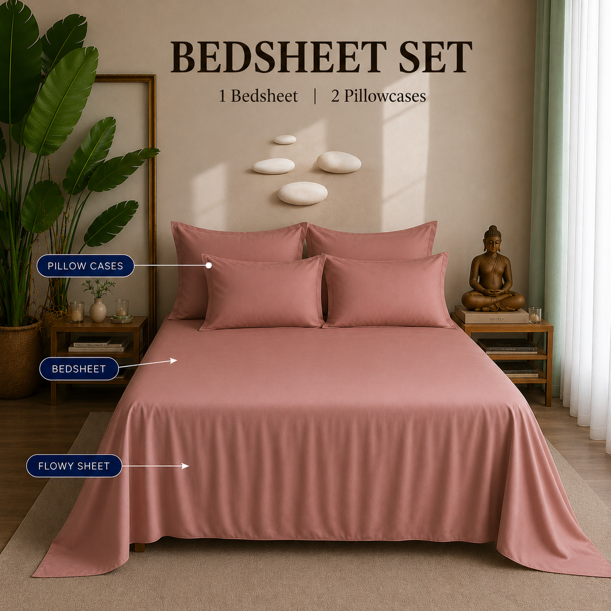 Eucalyptus Collection - Peach Blossom | Bedsheet with Pillowcases