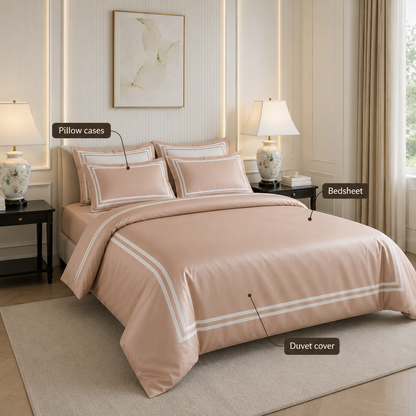 600 TC Pure Cotton Collection - Desert Sand | Duvet Cover with Pillowcases