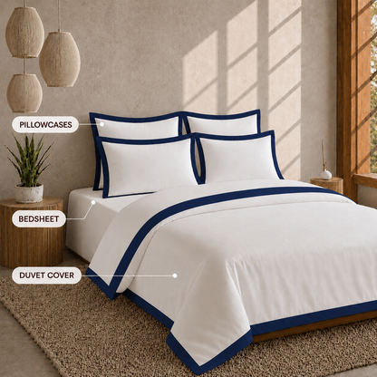 Egyptian Cotton - Border - Zen Classic Dark Blue | Bedsheet with Pillowcases