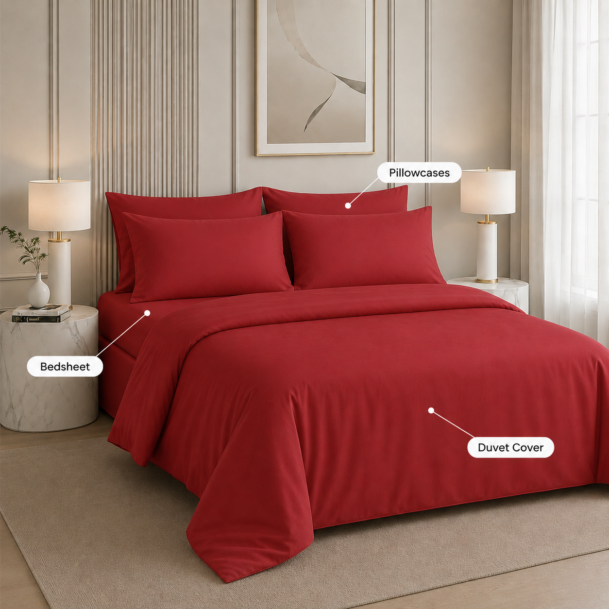 Nirvana Collection - Cherry Red | Bedsheet & Duvet Cover with Pillowcases