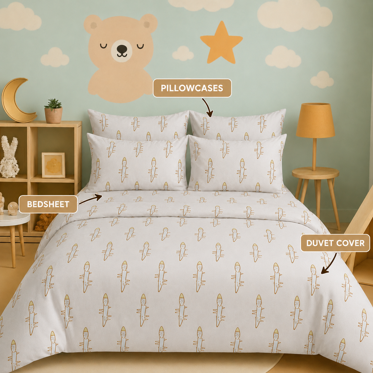 Kids Collection - Golden Foxy | Bedsheet with Pillowcases