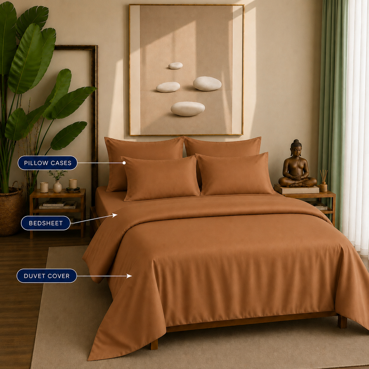 Eucalyptus Collection - Caramel Dusk | Bedsheet with Pillowcases