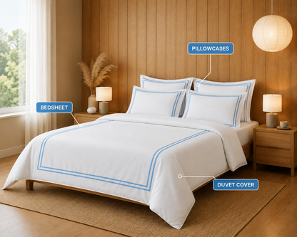 800 TC Pure Cotton Collection -Merrowing - Azure Whisper | Bedsheet with Pillowcases