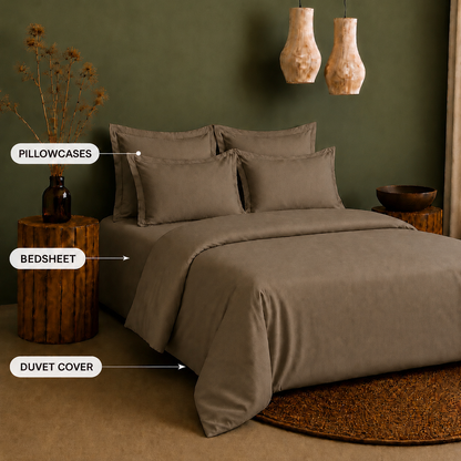 Linen Collection - Choco Brown | Bedsheet with Pillowcases