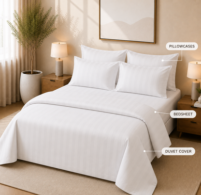 550 TC Stripes Collection - Pure Snow | Bedsheet with Pillowcases
