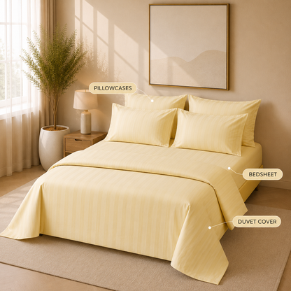 550 TC Stripes Collection - Lemon Whisper | Bedsheet with Pillowcases
