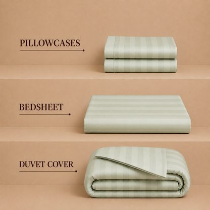 550 TC Stripes Collection - Sage Serenity | Duvet Cover with Pillowcases