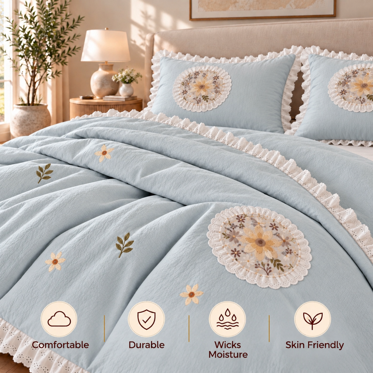 Premium Bedspread Collection - Whispering Flora 6-pieces - Sky Breeze