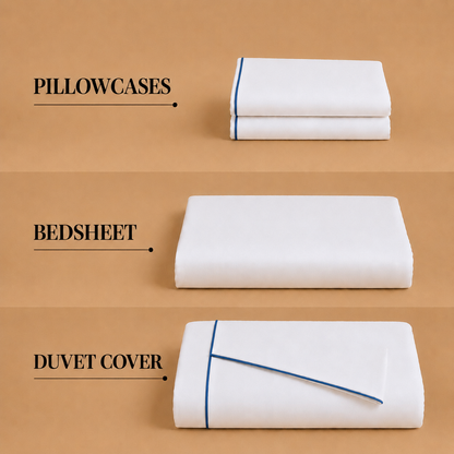 Egyptian Collection - Pure Piping - Zen Staple Blue | Bedsheet with Pillowcases