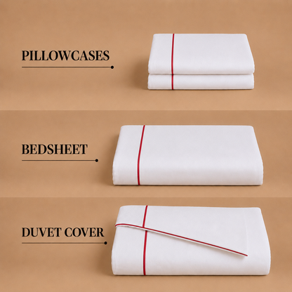 Egyptian Collection - Flat Piping - Zen’s Fine Red | Bedsheet with Pillowcases