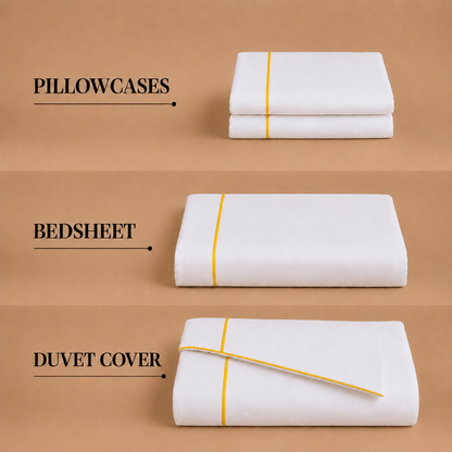 Egyptian Collection - Flat Piping -  Zen’s Fine Yellow | Bedsheet with Pillowcases