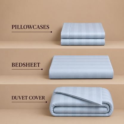 550 TC Stripes Collection - Sky Breeze | Bedsheet with Pillowcases