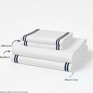 800 TC Pure Cotton Collection -Merrowing - Blue Crest | Bedsheet with Pillowcases