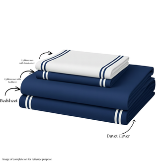 600 TC Pure Cotton Collection - True Navy | Bedsheet & Duvet Cover with Pillowcases