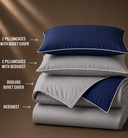 600 TC Pure Cotton Collection Duoluxe - Silver Sapphire | Bedsheet with Pillowcases