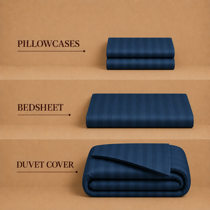 550 TC Stripes Collection- Blue Lagoon | Bedsheet with Pillowcases