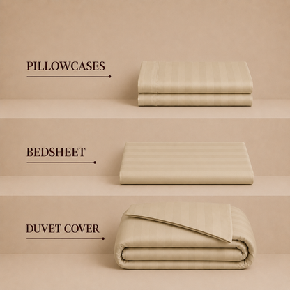 550 TC Stripes Collection - Cappuccino | Duvet Cover with Pillowcases