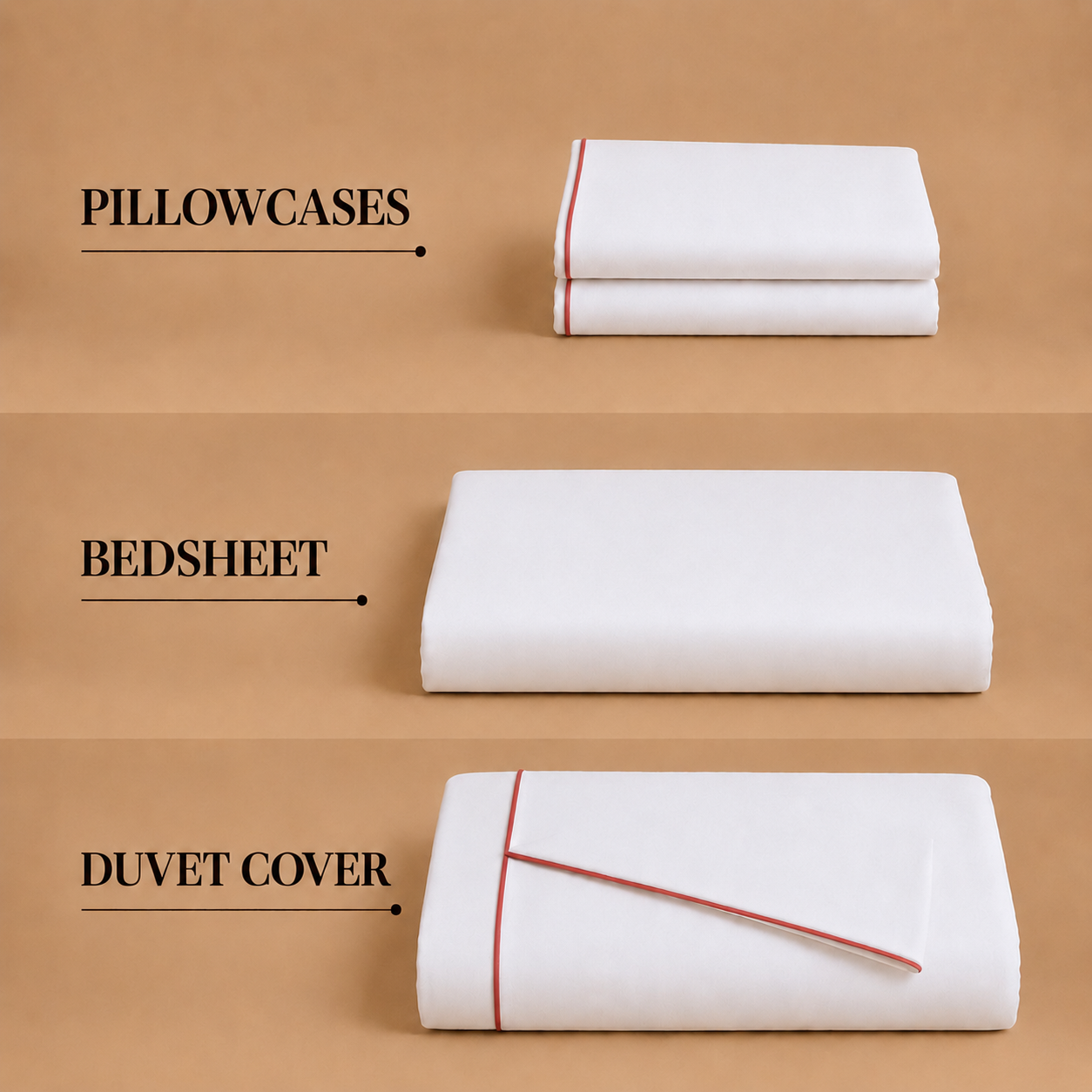 Egyptian Collection - Pure Piping - Zen Staple Red | Bedsheet with Pillowcases