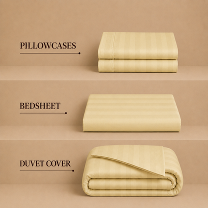 550 TC Stripes Collection - Lemon Whisper | Bedsheet with Pillowcases