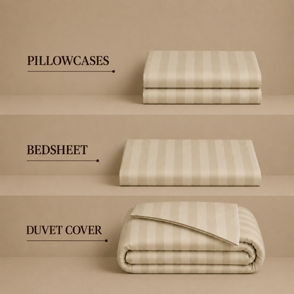 550 TC Stripes Collection - Cappuccino | Bedsheet with Pillowcases