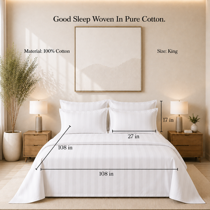 550 TC Stripes Collection - Pure Snow | Duvet Cover with Pillowcases