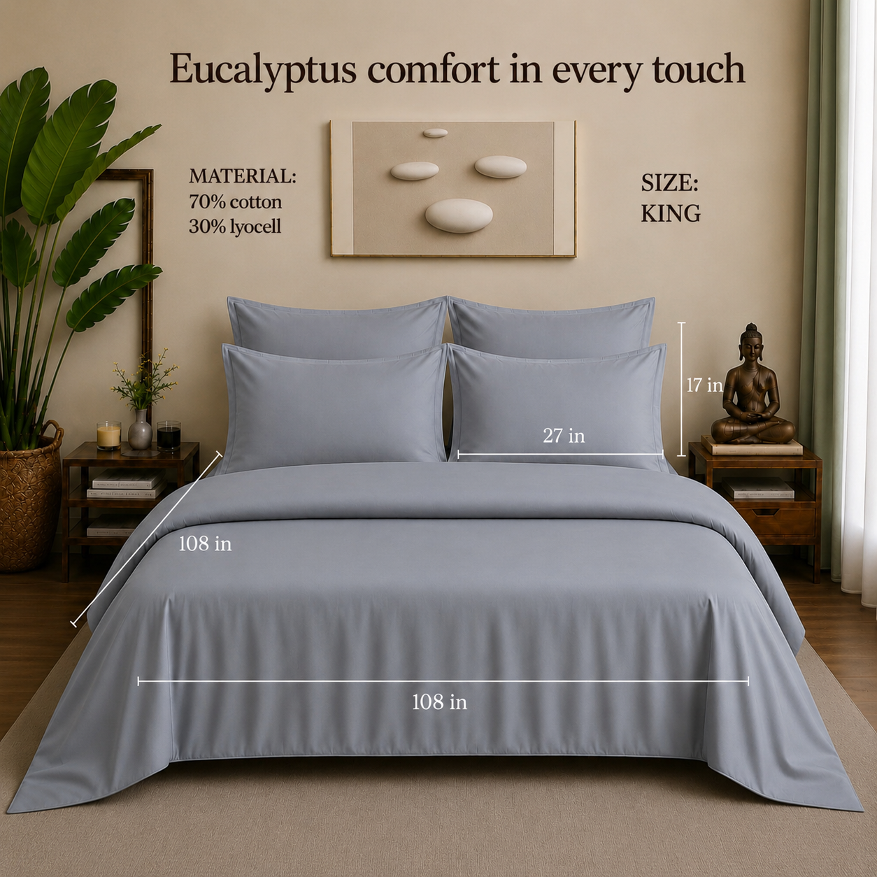 Eucalyptus Collection - Slate Blue | Bedsheet with Pillowcases