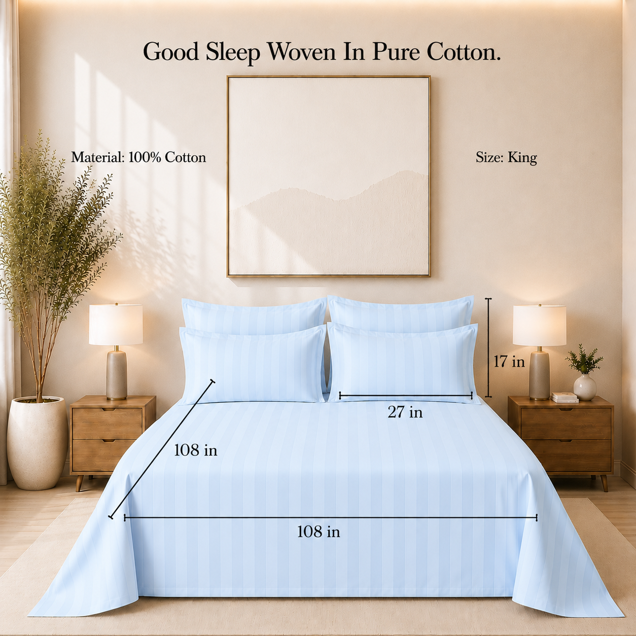550 TC Stripes Collection - Sky Breeze | Bedsheet with Pillowcases