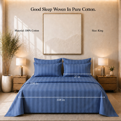 550 TC Stripes Collection - Midnight Navy | Bedsheet with Pillowcases