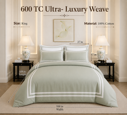 600 TC Pure Cotton Collection - Sage Whisper | Bedsheet with Pillowcases