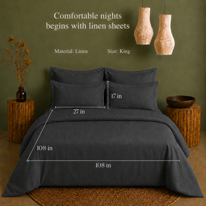 Linen Collection - Shadow Slate | Bedsheet with Pillowcases