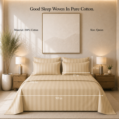 550 TC Stripes Collection - Cappuccino | Duvet Cover with Pillowcases