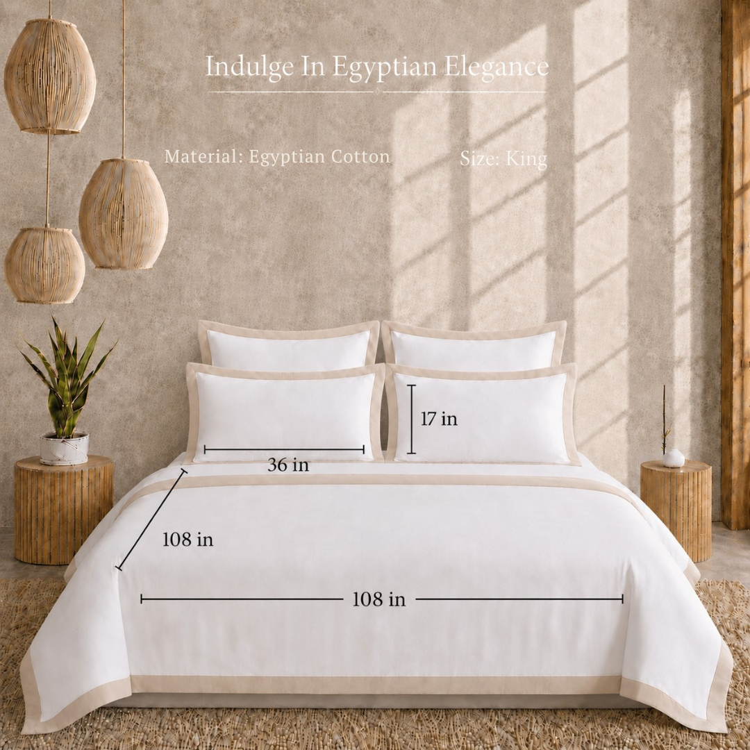 Egyptian Cotton - Border - Zen Classic Beige | Bedsheet with Pillowcases