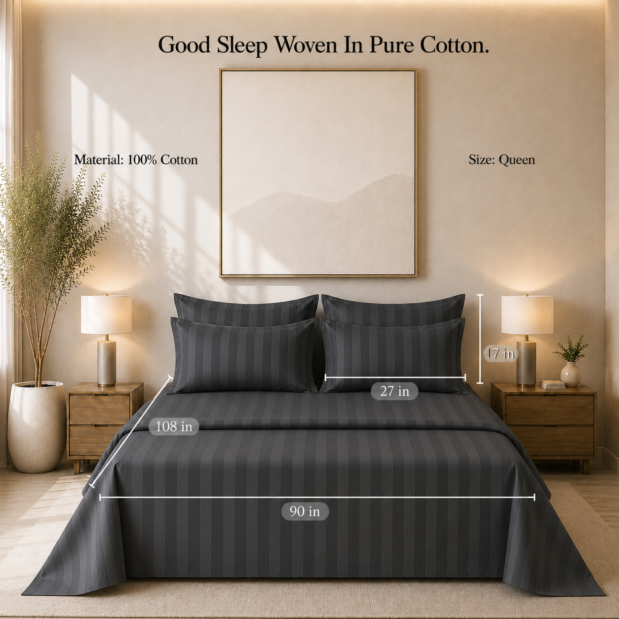 550 TC Stripes Collection - Dark grey | Duvet Cover with Pillowcases