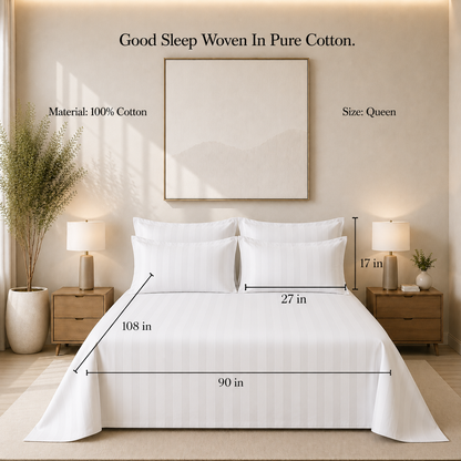 550 TC Stripes Collection - Pure Snow | Duvet Cover with Pillowcases