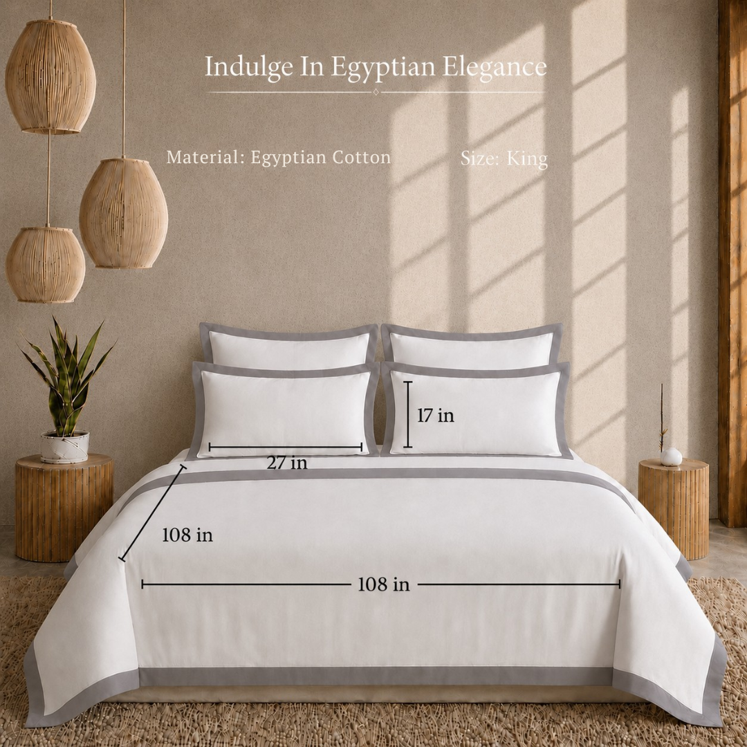 Egyptian Cotton - Border - Zen Classic Grey | Bedsheet with Pillowcases