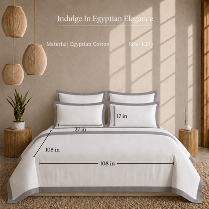 Egyptian Cotton - Border - Zen Classic Grey | Bedsheet with Pillowcases
