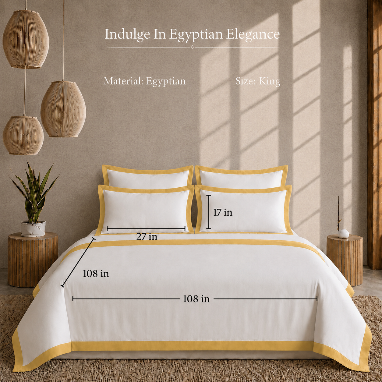 Egyptian Cotton - Border - Zen Classic Golden Yellow | Bedsheet with Pillowcases