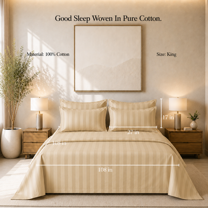 550 TC Stripes Collection - Cappuccino | Bedsheet with Pillowcases