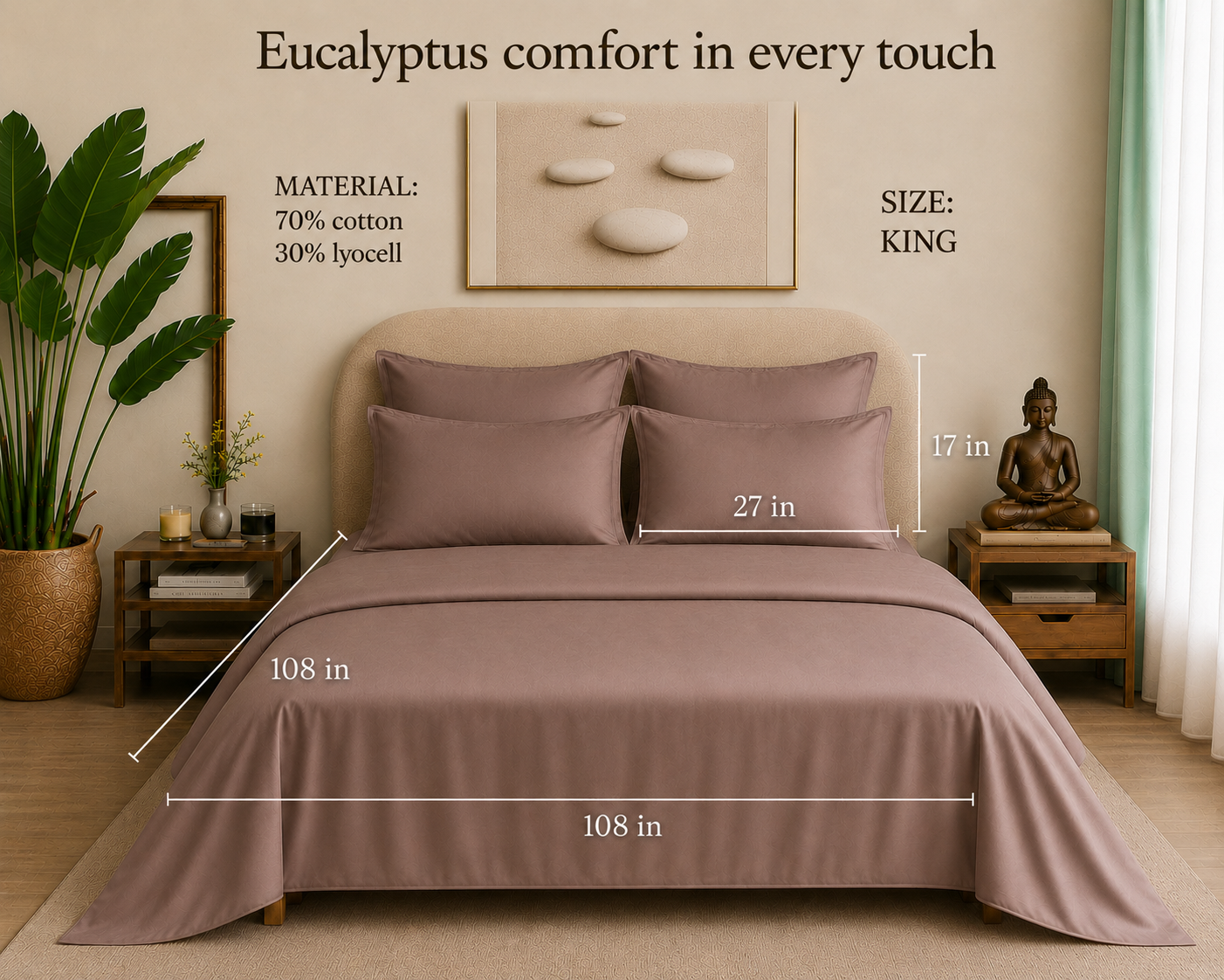 Eucalyptus Collection - Mushroom | Bedsheet with Pillowcases