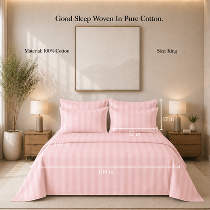 550 TC Stripes Collection - Blush Petal | Bedsheet with Pillowcases