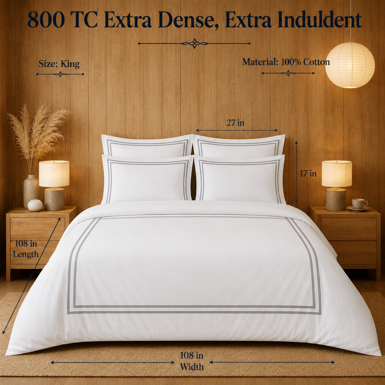 800 TC Pure Cotton Collection -Merrowing - Silver Stone | Bedsheet with Pillowcases