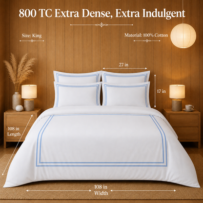 800 TC Pure Cotton Collection -Merrowing - Azure Whisper | Bedsheet with Pillowcases