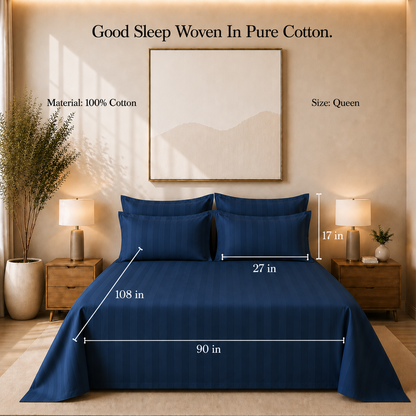 550 TC Stripes Collection- Blue Lagoon | Duvet Cover with Pillowcases