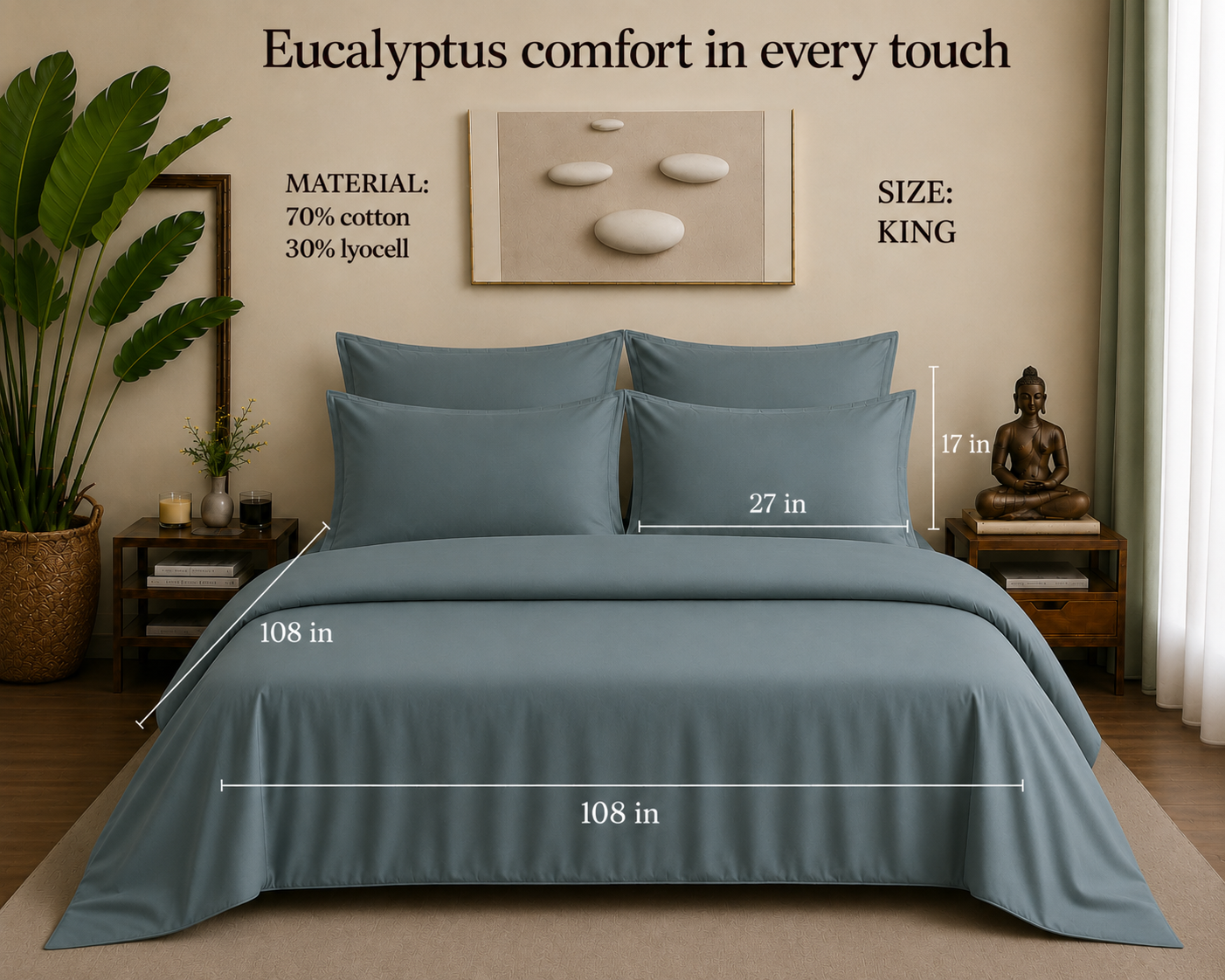 Eucalyptus Collection - Ash Teal | Bedsheet with Pillowcases