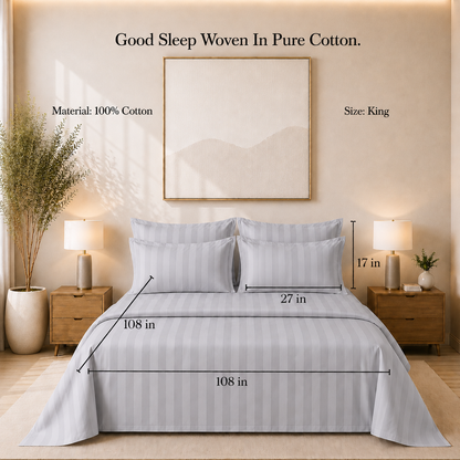 550 TC Stripes Collection - Silver Mist | Bedsheet with Pillowcases