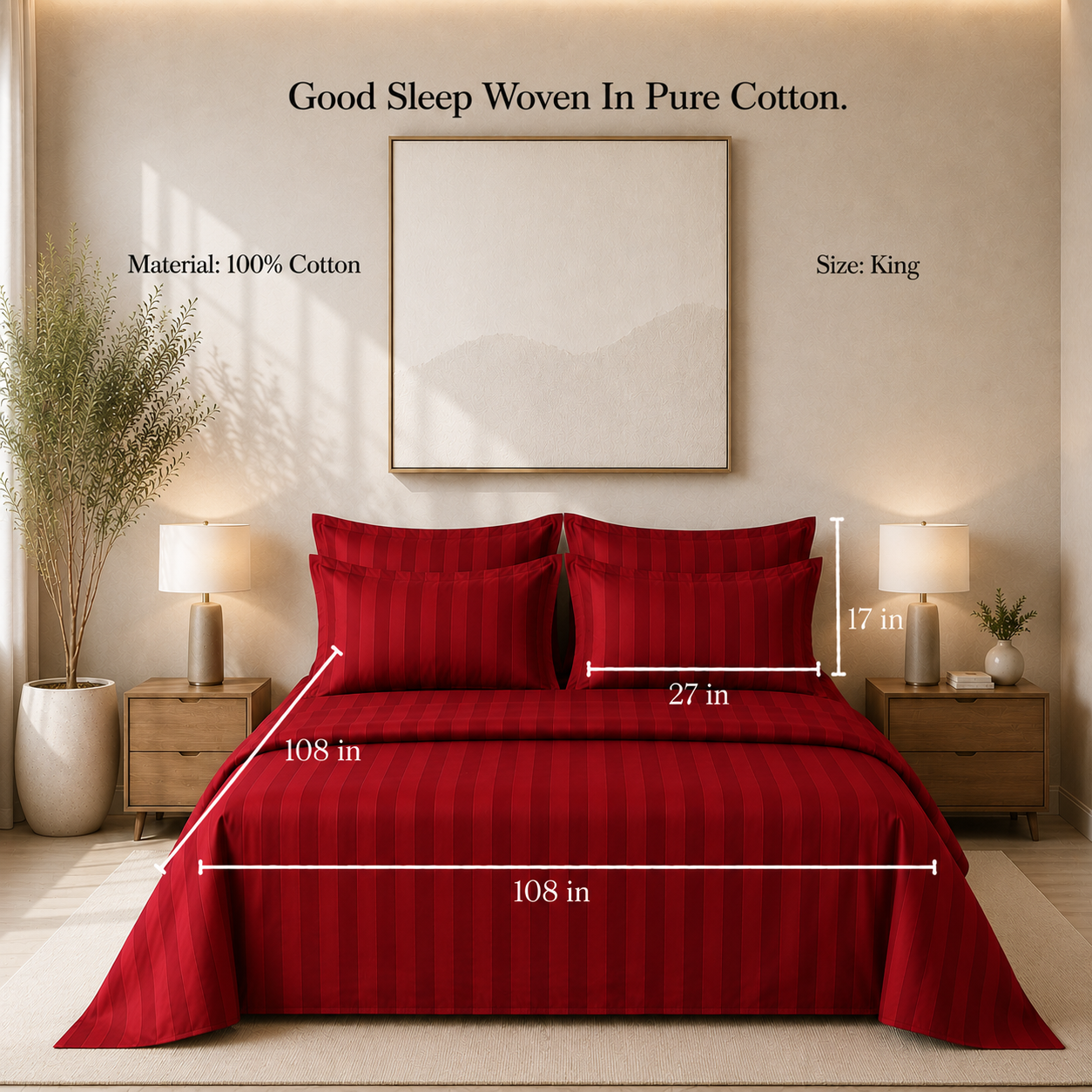 550 TC Stripes Collection - Crimson Velvet | Bedsheet with Pillowcases
