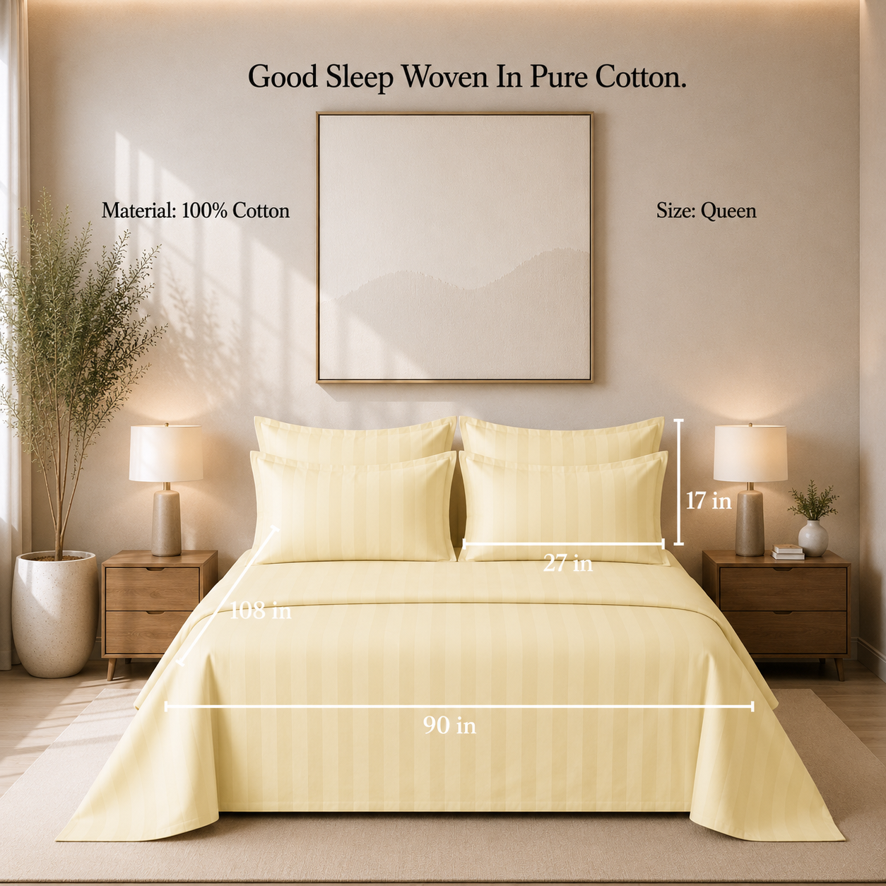 550 TC Stripes Collection - Lemon Whisper | Duvet Cover with Pillowcases