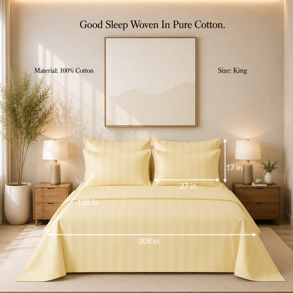 550 TC Stripes Collection - Lemon Whisper | Bedsheet with Pillowcases